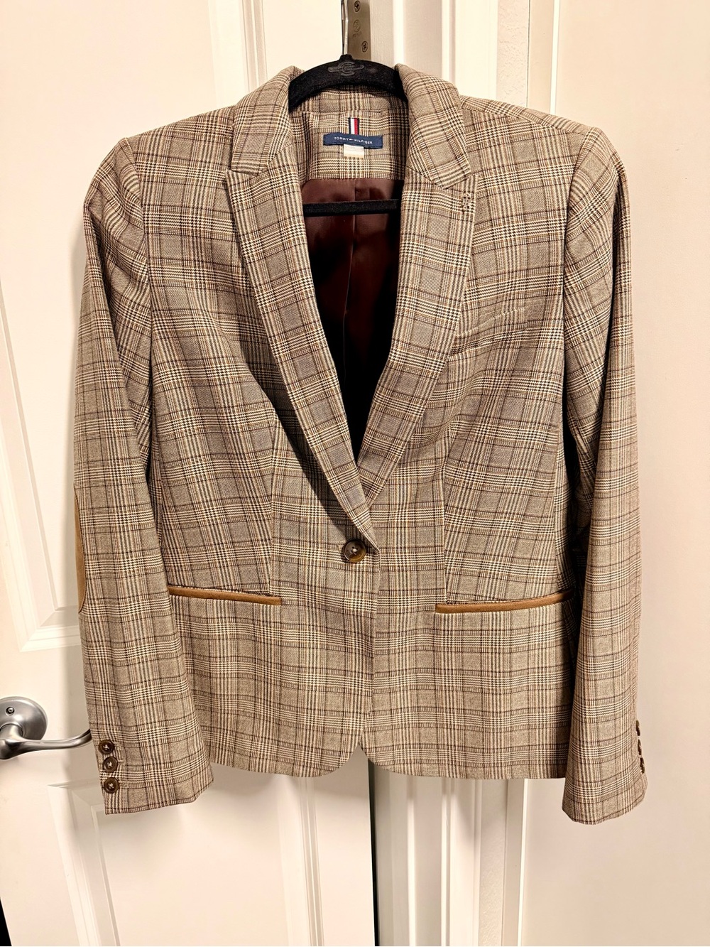 Tommy Hilfiger Tan and Brown Plaid Single-Button Blazer
